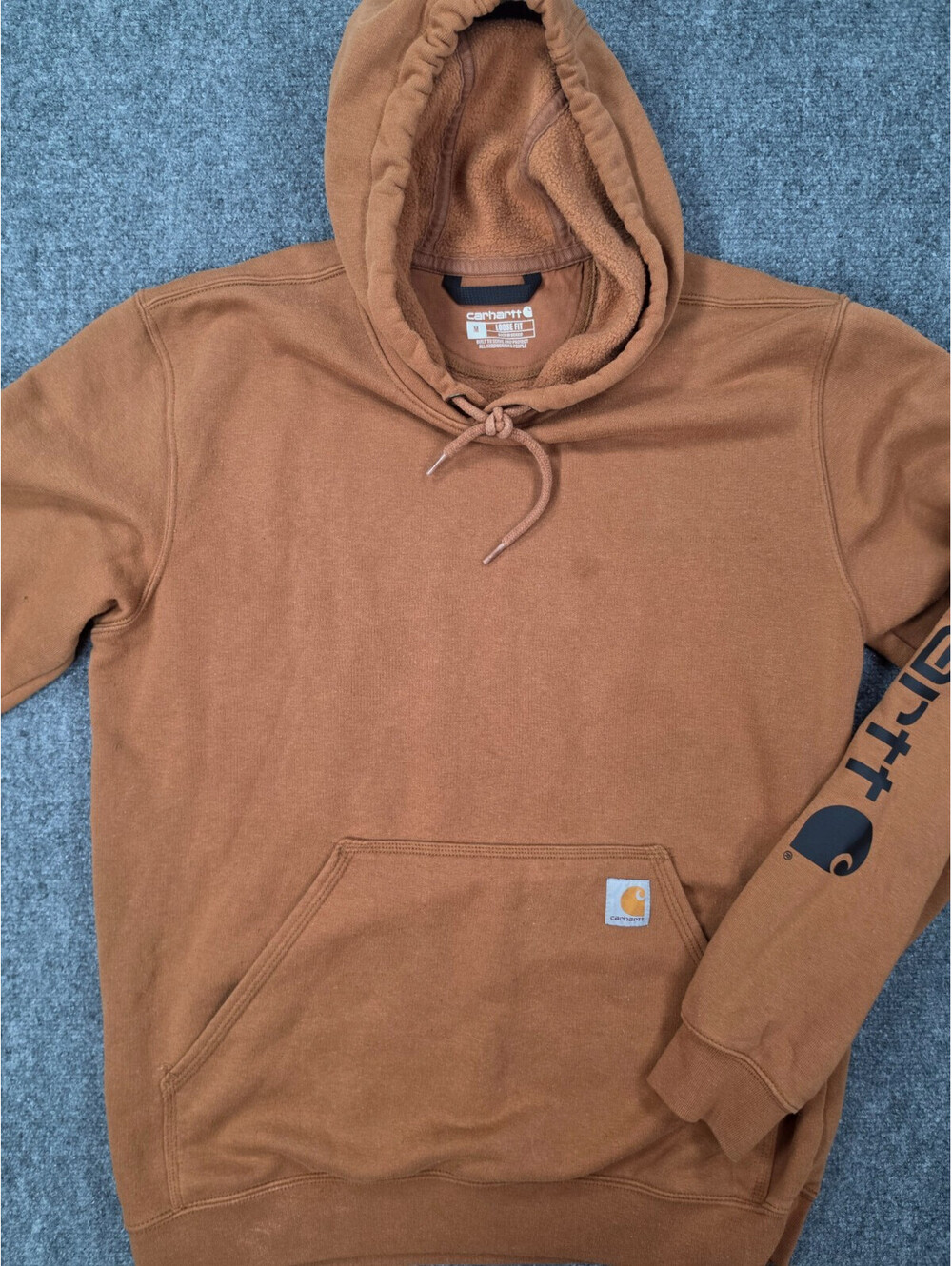 Carhartt K288 Hoodie Mens M Brown Loose Fit Logo Sleeve Pullover Workwear